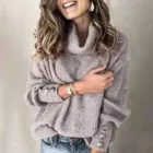 Женский Однотонный пуловер с V-образным вырезом, с манжетами и длинным рукавом