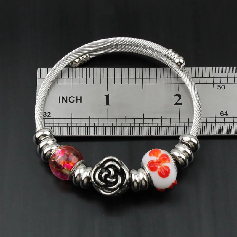 Браслет из нержавеющей стали для самостоятельной сборки стеклянный розовый