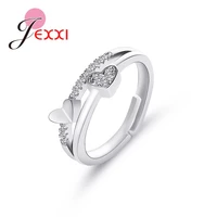 double heart pattern free size rings for women girls genuine 925 sterling silver lovely design wedding engagement jewelry