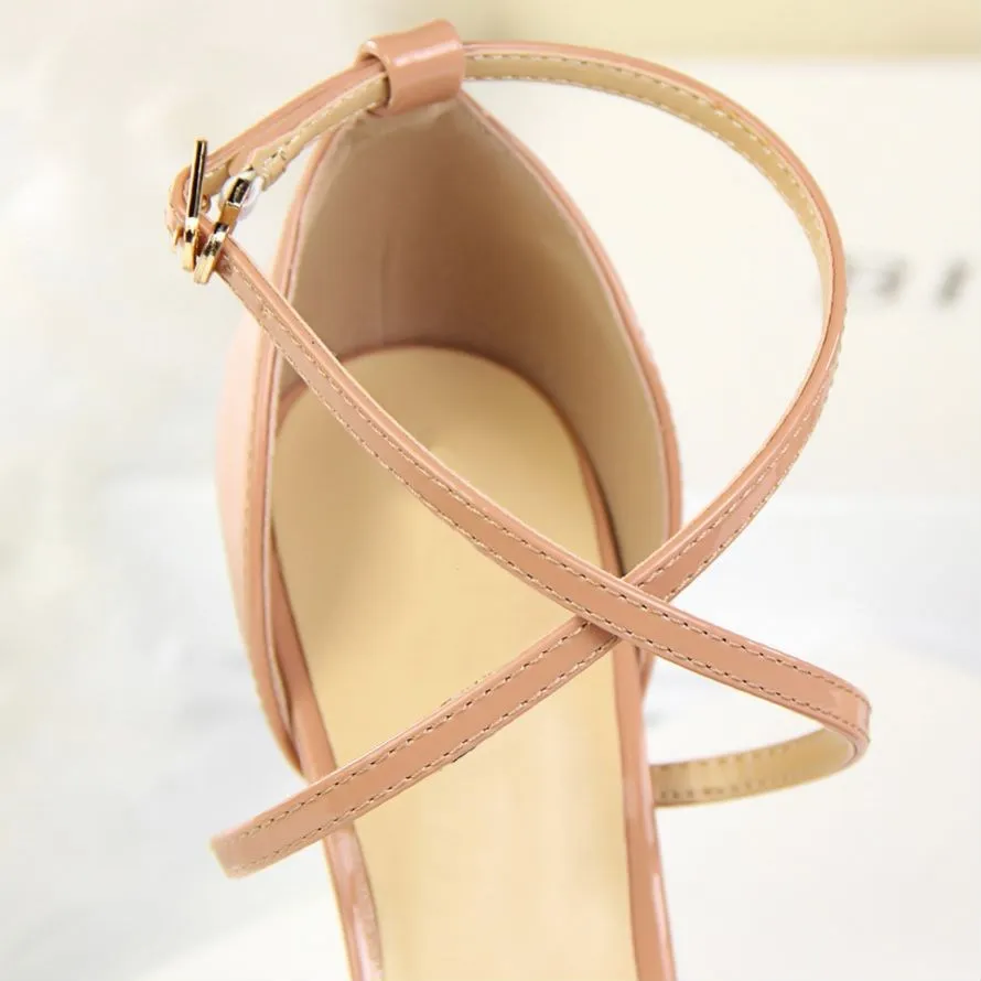 Босоножки EOEODOIT женские кожаные сандалии на высоком каблуке 8 см красная вечерние