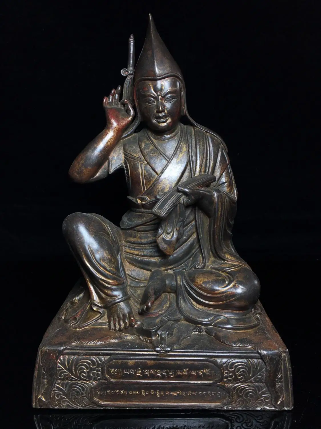 

Home Decor 12" Tibet Buddhism Temple Old Bronze Cinnabars Tsongkhapa Statue Founder of Gelugpa (Yellow Sect) Buddhist theorists