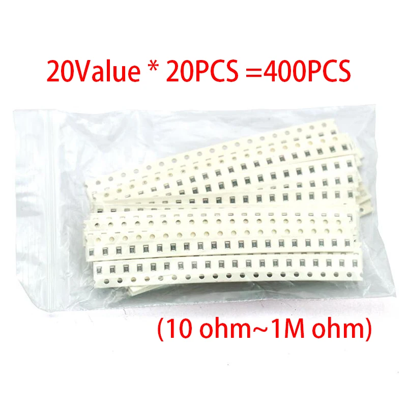 

Набор резисторов 400, 20 шт. = 0805 шт., 1% SMD, 1/8 Вт (10 Ом ~ 1 м Ом)