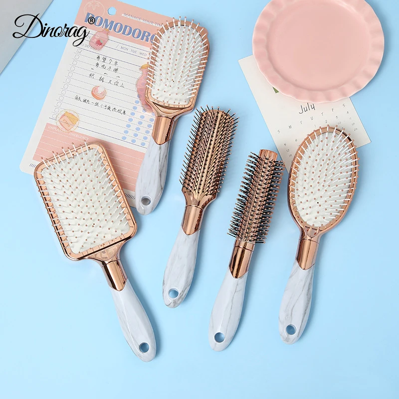 

Women Scalp Massage Comb Marbling Hair Brush Airbag Hairbrush Wet Curly Detangle Nylon Anti-static Rose Gold Hair Comb For Salon