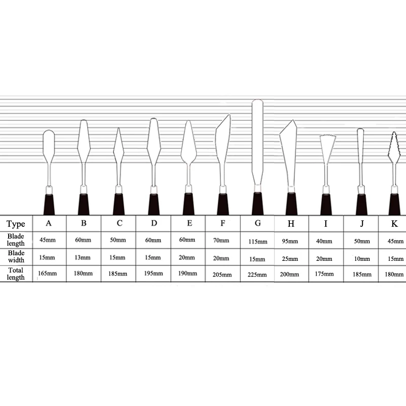 11Pcs Palette Texture Scraper Tool Paint Art Oil Mix Scrape Draw Spatula artist Painter Drawer Pigment watercolor Student | Дом и сад