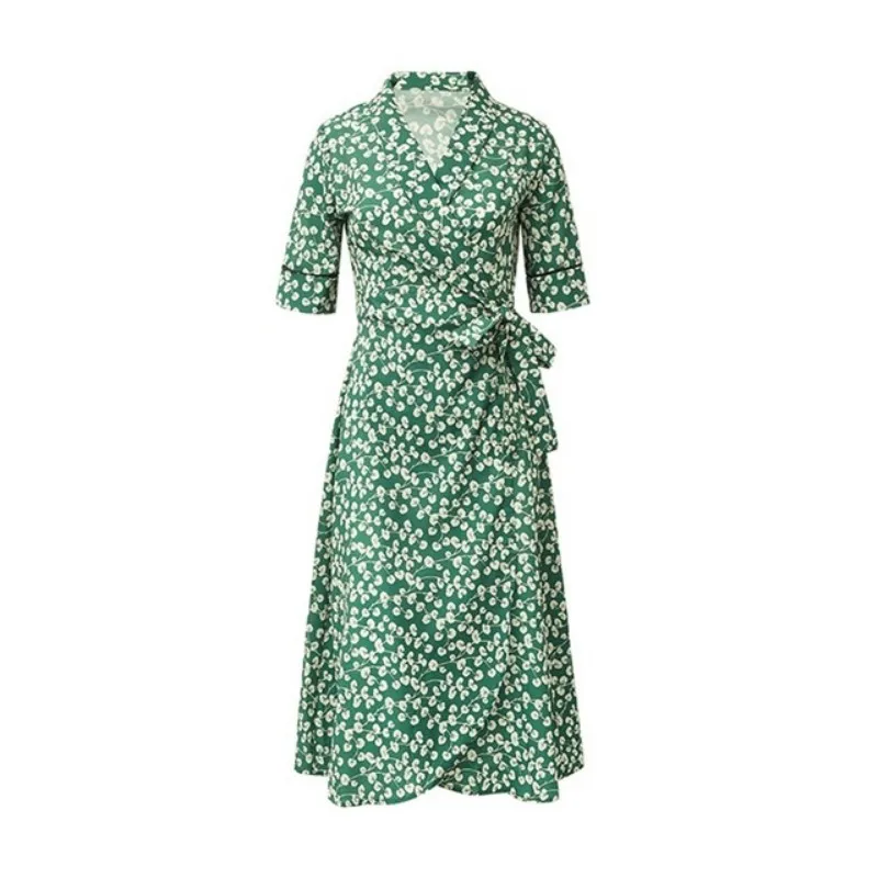 

2021 New Women Mid Long Dresses Bohemian Half Sleeve V-Neck Sexy Dot Dress Ladies Fashion Summer High Quality Beach Dresses