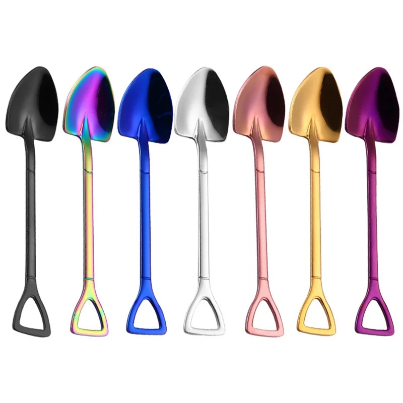 Blue creative stainless steel 304 small shovel spoon design gold-plated tableware coffee ice cream soup honey delica | Дом и сад
