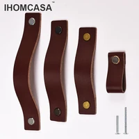 ihomcasa retro cowhide handle door knobs furniture drawer cupboard kitchen shoe cabinet pulls brown leather handles hardware
