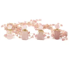 Natural Stone Perfume Bottle Necklace Pink Quartz Pendant Charms For Elegant Women Love Romantic Gift