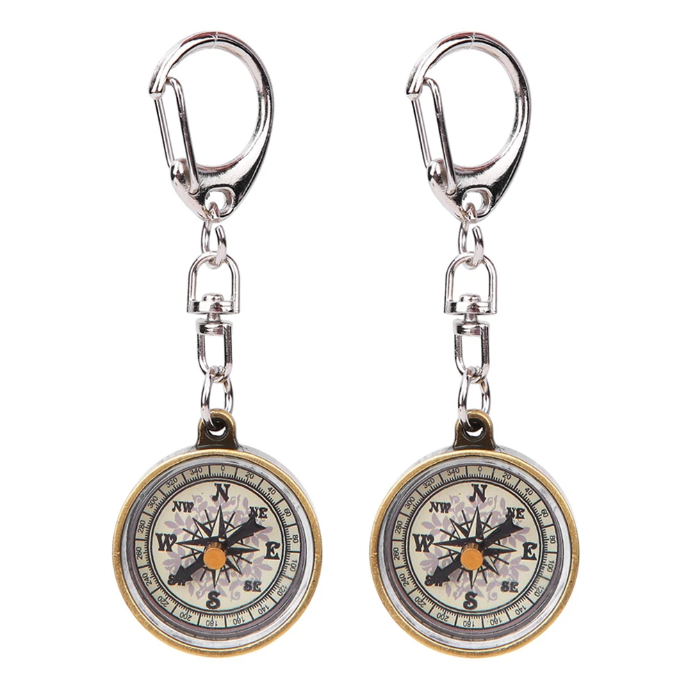

2 Pcs of Retro Portable Compass Zinc Alloy Compact Pocket Compass Keychain Suitable for Outdoor Navigation Tools
