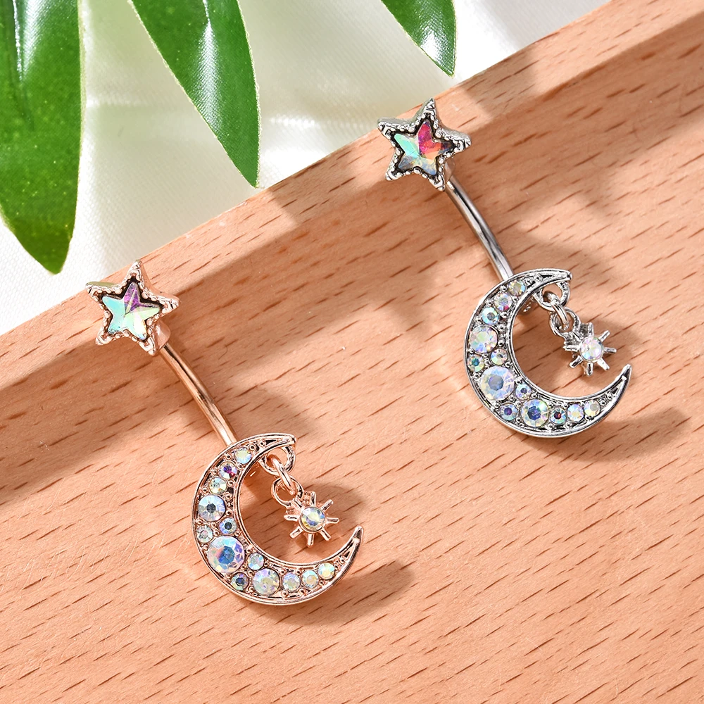 

1pc New Fashion Sexy Piercing Navel Nail Body Jewelry Colorful Star Moon Pendant Crystal Belly Button Rings for Women Girls