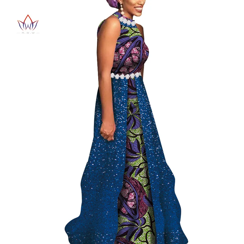African Women Wedding Party Dress Bazin Riche African Clothing Sleeveless Print Long Dress Bridesmaid Dress Engagement WY6785