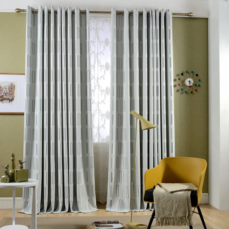 

Nordic Geometric Figure Cotton and Linen Jacquard Curtains for Living Room Bedroom Study Thickening High Blackout Curtain Custom