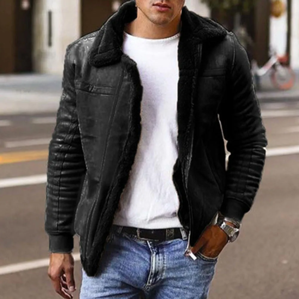 

Autumn Men's New Faux Fur Coat Casual Fashion Retro Trend Fashion Style Long-sleeved Solid Color Fur Collar Warm Thick Top