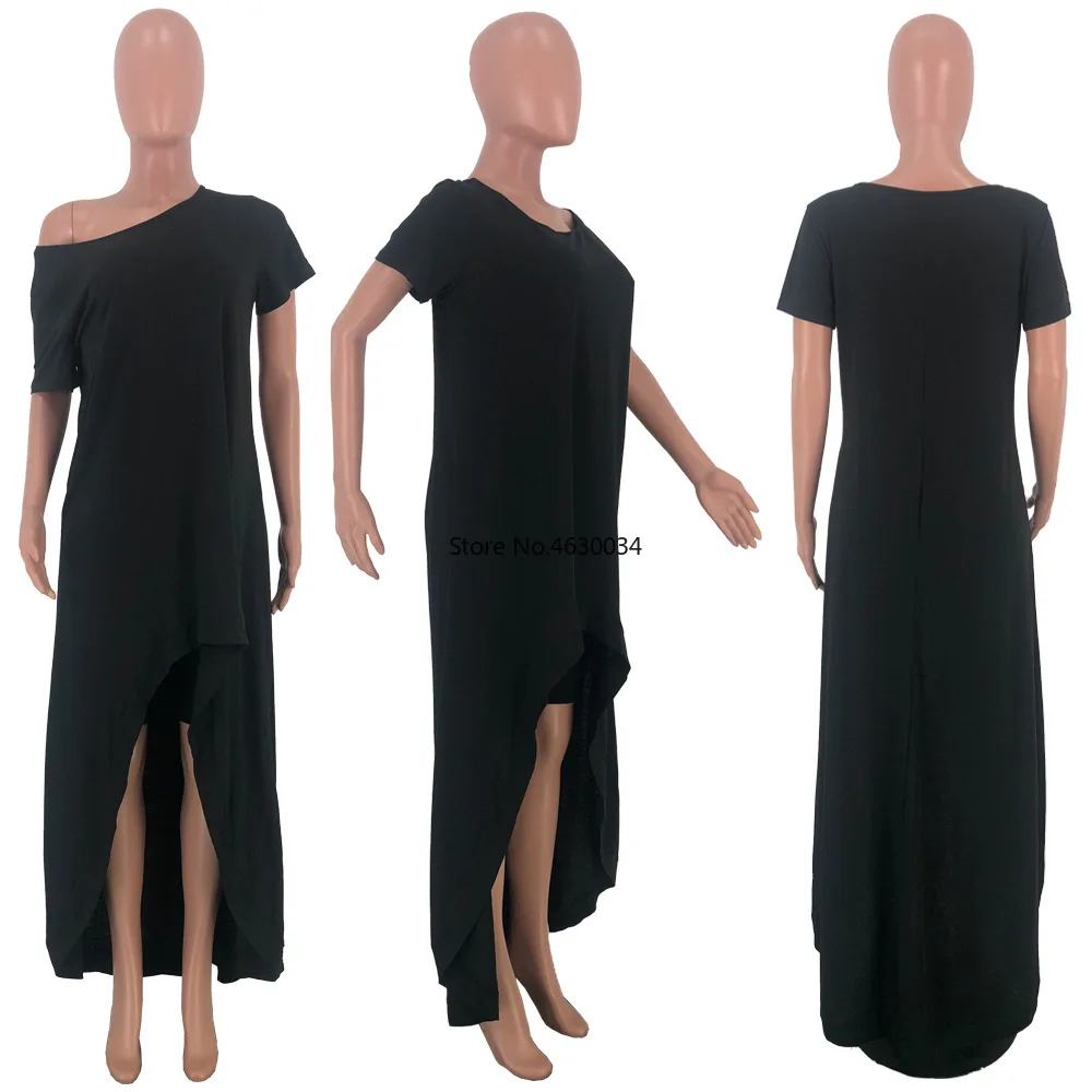 2020 Женский комплект с открытыми плечами высокая низкая Макси футболка платье и