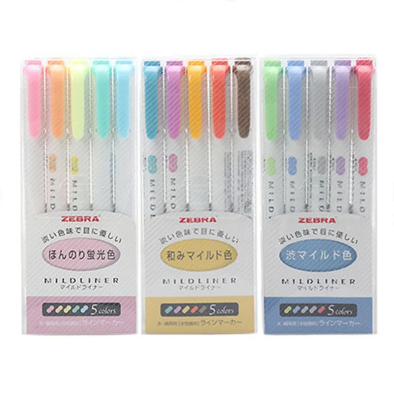 5pcs Mildliner Double Headed Highlighter Set Japanese Stationery Marker Colored Drawing Marking Pens for School Office Supplies