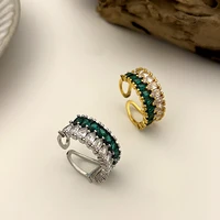oe new fashion simple cross ring woman emerald zircon personality golden jewelry