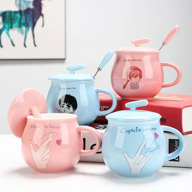 Кружка кофейная керамическая с крышкой и изображением милого мультяшного