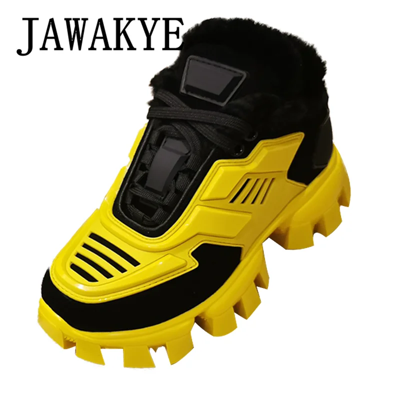 Женские кроссовки на толстой меховой подошве повседневные модельные туфли с