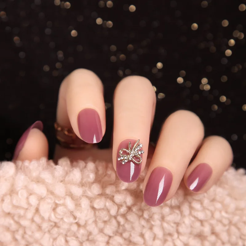 

24pc Semi-Permeable Pink Medium-Length Detachable Waterproof Bridal Nail Art Nail Patch