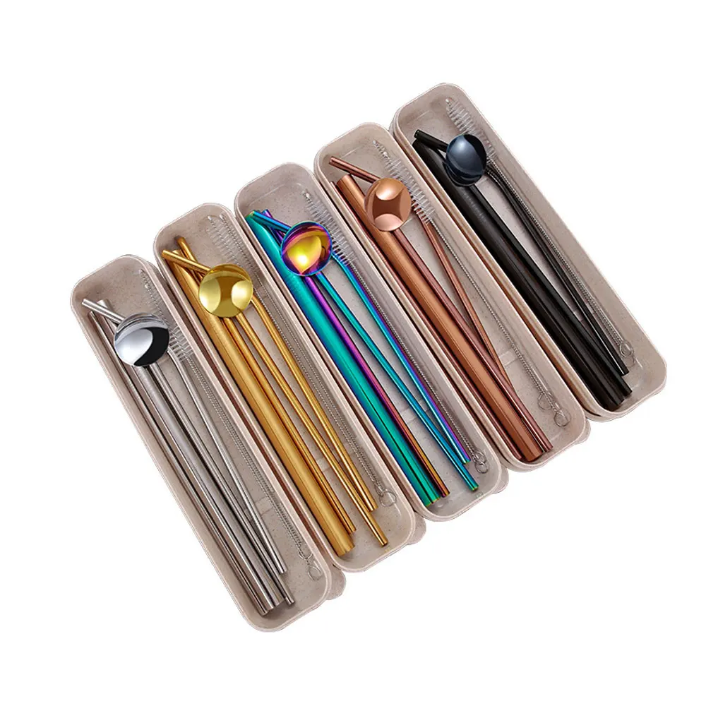 Многоразовые Нержавеющая сталь металлический питьевые соломки прочная гнутые