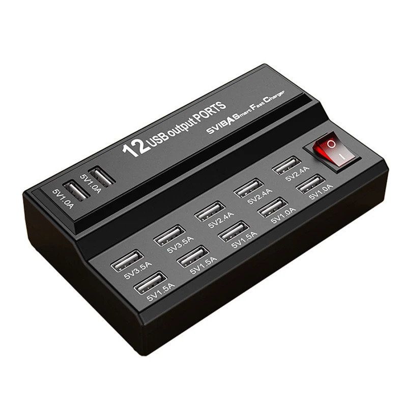 

Быстрая зарядная станция с 12 портами USB, зарядное устройство, домашний настенный настольный адаптер питания для сотового телефона, MP3, DV, евр...