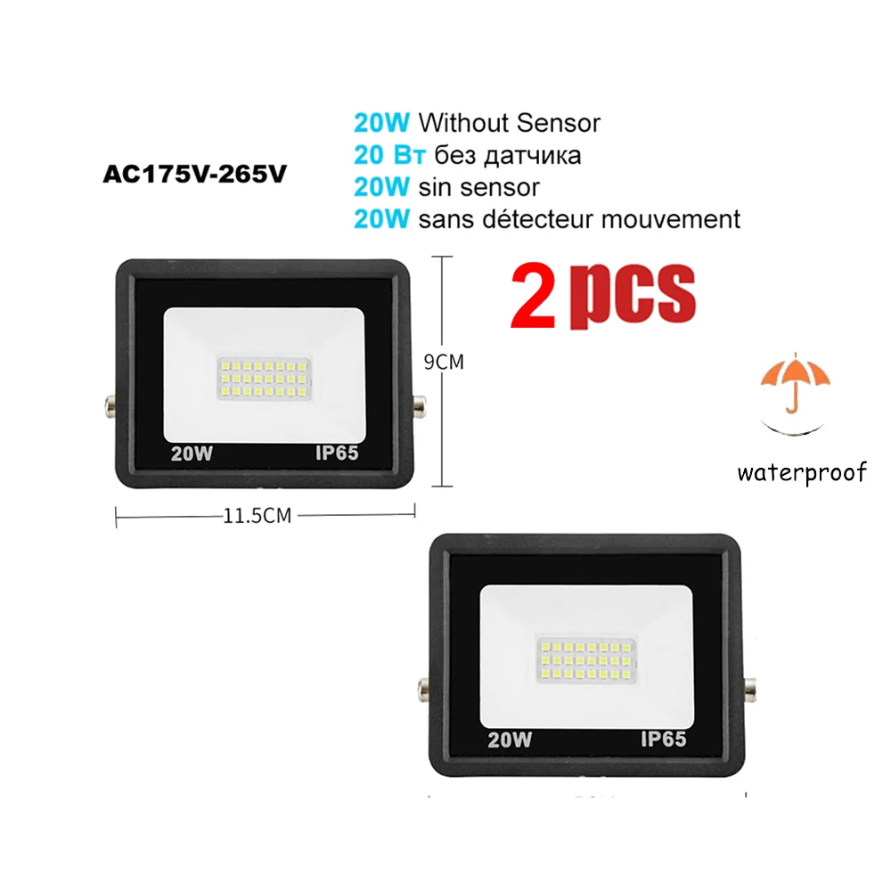 

1-2pcs 220V 10-100W LED FloodLight Spotlight Exterior Street wall reflector Light LED Outdoors Garden Light Waterproof PIR Motio