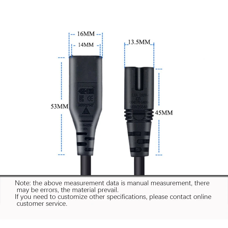 

IEC 320 2-Pin C7 Female to C8 Male Figure 8 Power Adapter Extension Cable for Speaker and Printer