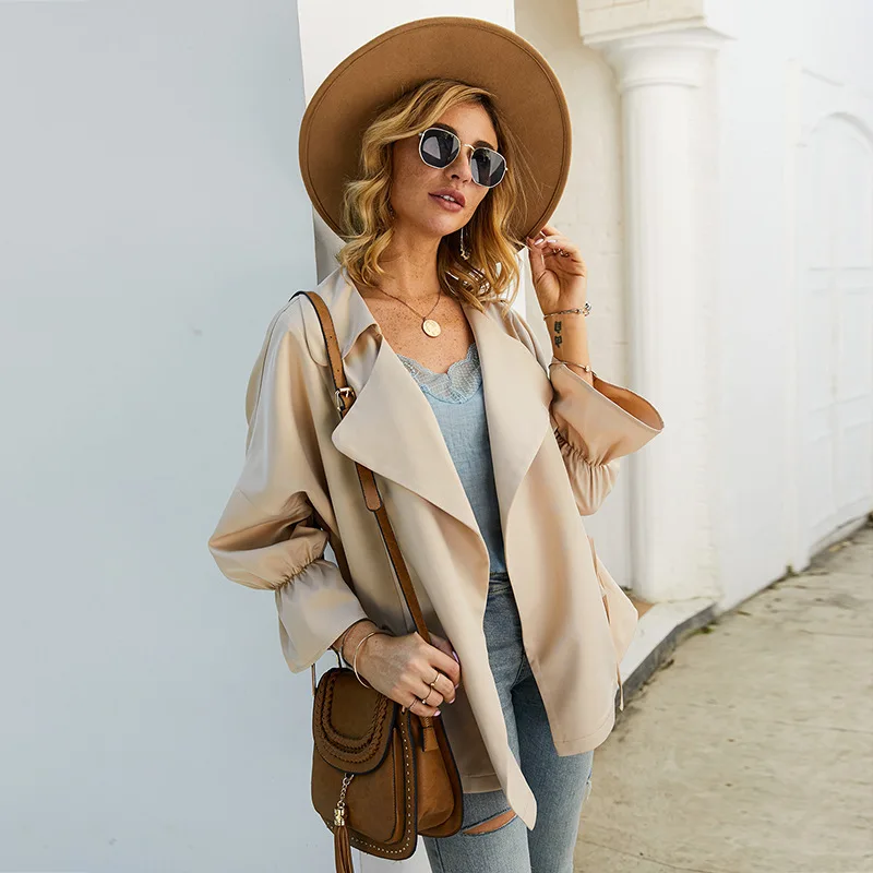 

Jelics Fashion Solid Turn-down Collar Jacket Coat Long Sleeve Spring Autumn Loose Butterfly Sleeve OL Cardigans Coat