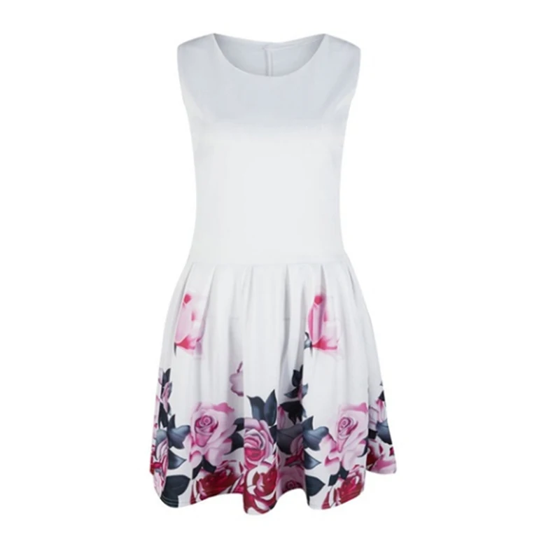 

Women Summer Flower Printed Dress Fashion O-Neck Sleeveless MIni Dress Ladies Elegant Steetwear Party A-line Dress