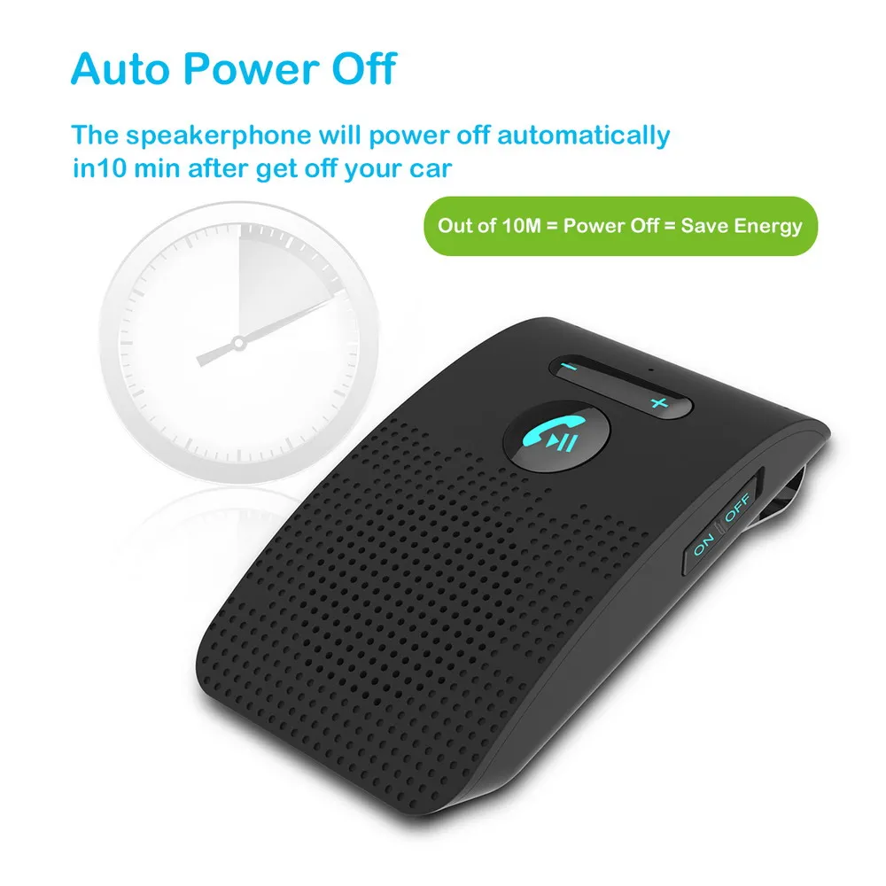 Car Bluetooth Hifi Speaker 2W Handsfree wireless Audio Receiver MP3 Music Player Noise Cancelling Sun Visor Clip for 2 Phones