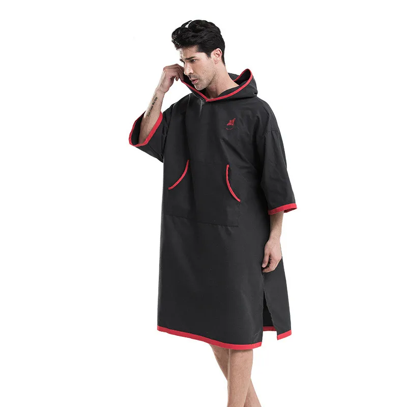 Черное банное полотенце с вышитым логотипом пляжное капюшоном для взрослых