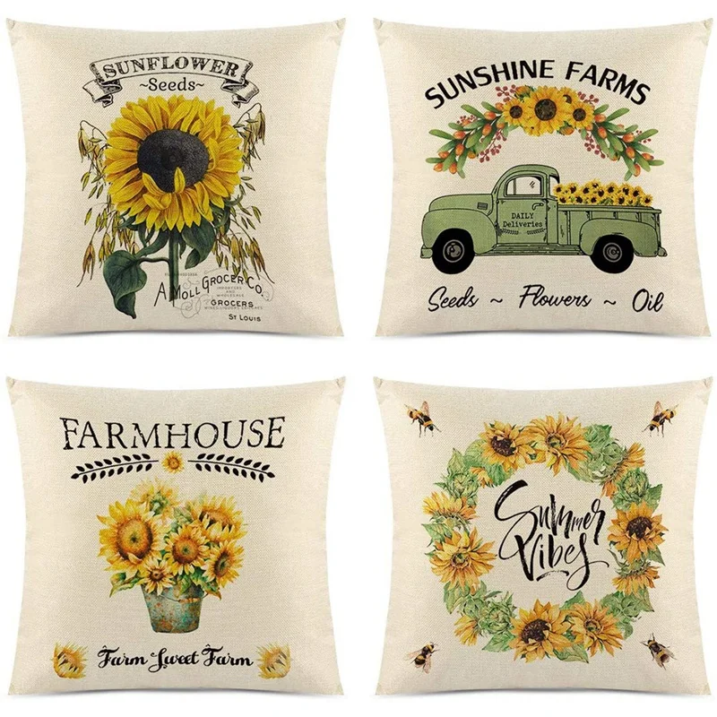 

Summer Farmhouse Sunflower Pillow Covers 18X18inches Throw Pillow Covers, Suitable For Home Outdoor Decor