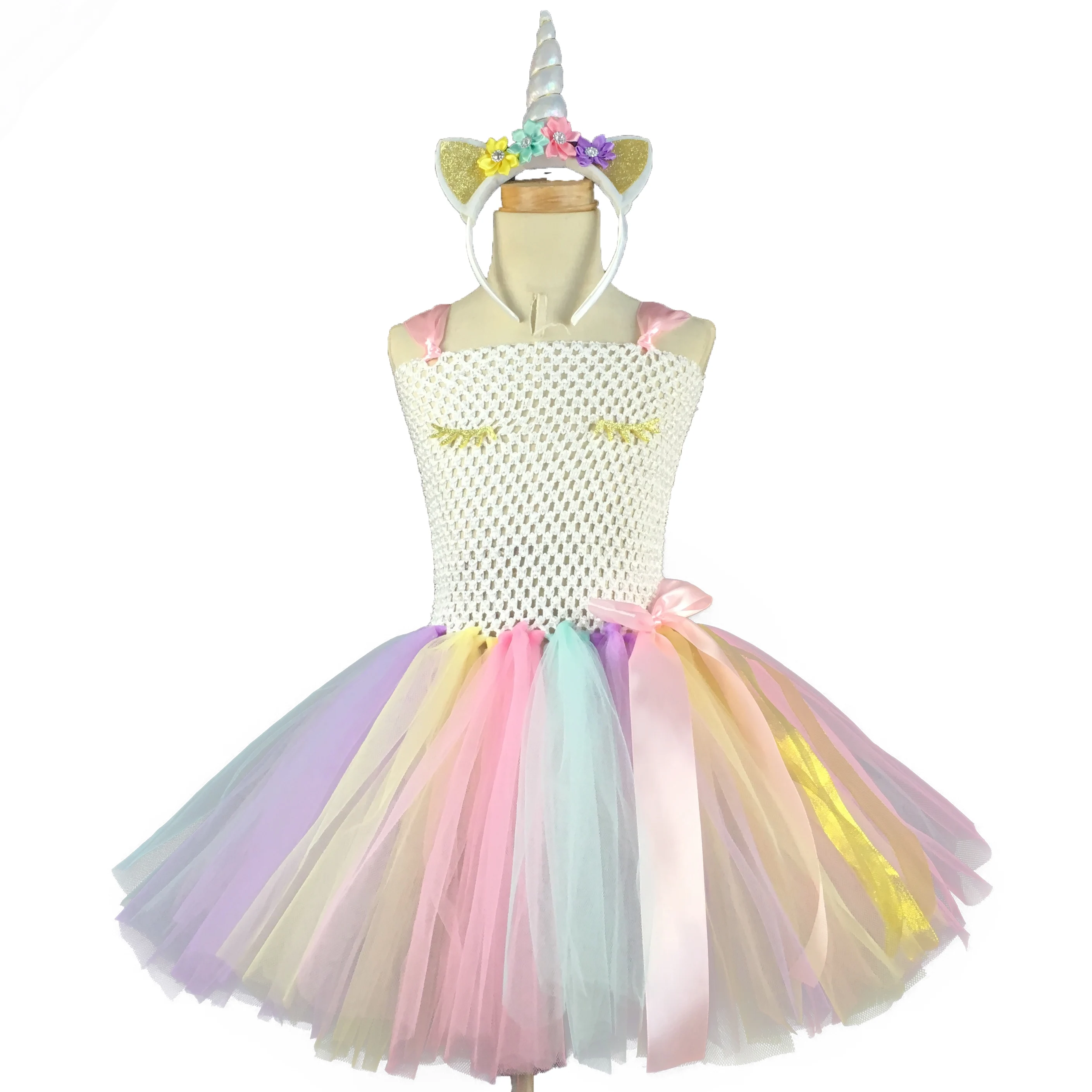 Пастельное платье-пачка для девочек с единорогом детское вязаное платье на