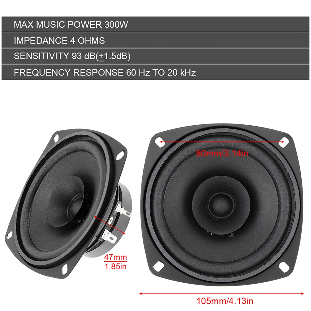 1x 4'' 4 Ohm 300W Car Coaxial Speaker Vehicle Door Auto Audio Music Stereo Full Range Frequency Hifi Speakers |