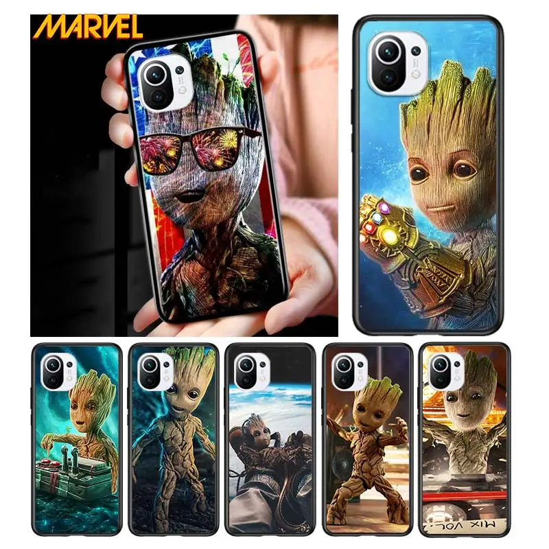 

Groot Marvel Avengers for Xiaomi Mi 11 10T Note 10 Ultra 5G 9 9T SE 8 A3 A2 A1 6X Pro Play F1 Lite 5G Black Phone Case