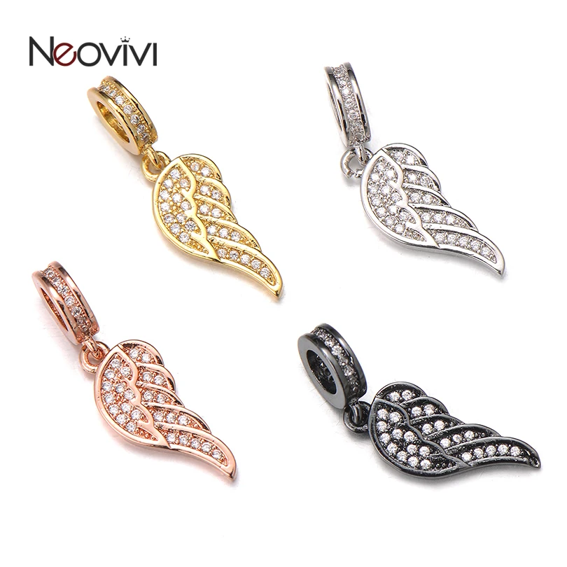 Neovivi Micro Pave White CZ подвески крылья для изготовления ювелирных изделий блестящая