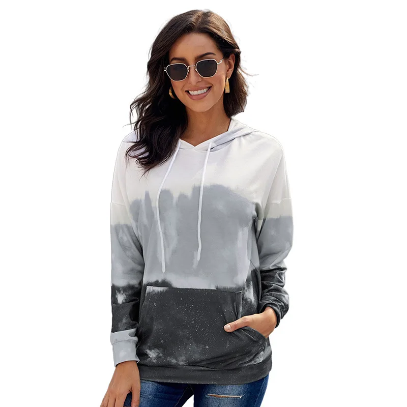 

2021 Spring Fall Winter New Woman Tie-dyed Hoodies Long Sleeve Clothing Grey Orange Blue Green Sweatshirt