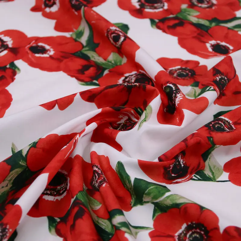 100% хлопок tissus красный цветочный принт Поплин Ткань женская рубашка и платье DIY