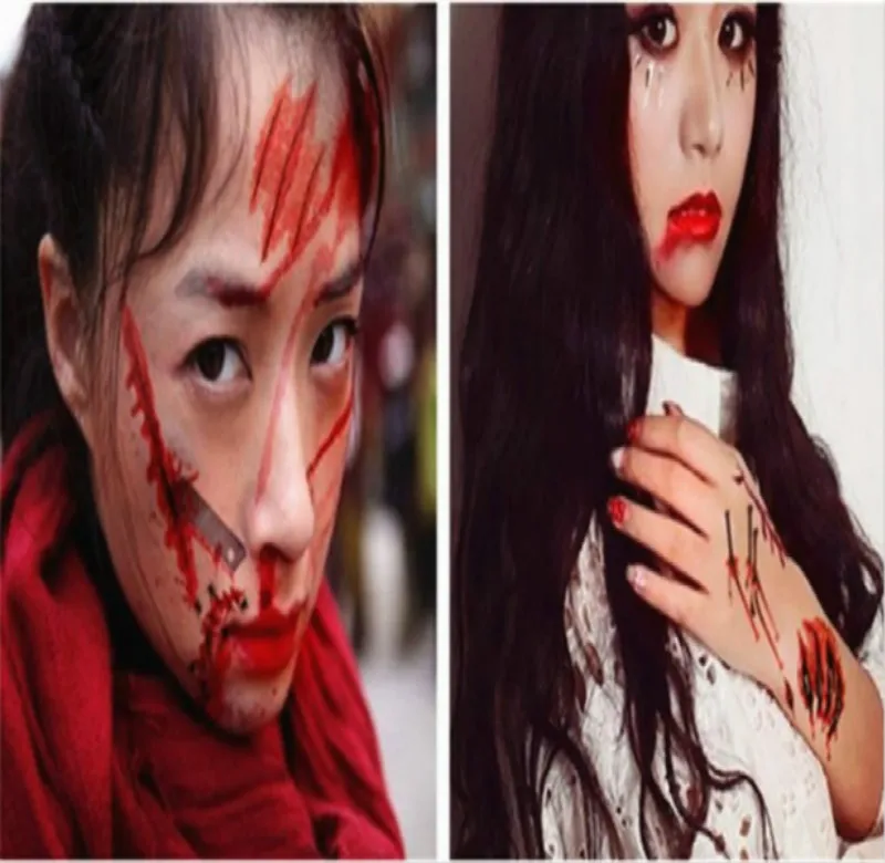 

3D страшный Хэллоуин, забавный искусственный шрам, пленка, латексный реквизит со спецэффектом, макияж, шрам, горячая рана