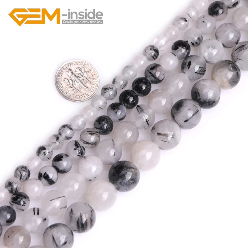 

Natural Black Rutilated Quartzs Crystal Round Loose Beads 6mm-12mm Big Hole Loose Beads for Jewelry Making 15" Strand Wholesale