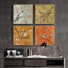 Картина с красивыми цветами и птицами, постер с принтами в скандинавском стиле, настенное искусство, холст с изображением ветвей и воробей, винтажное украшение для дома в спальню