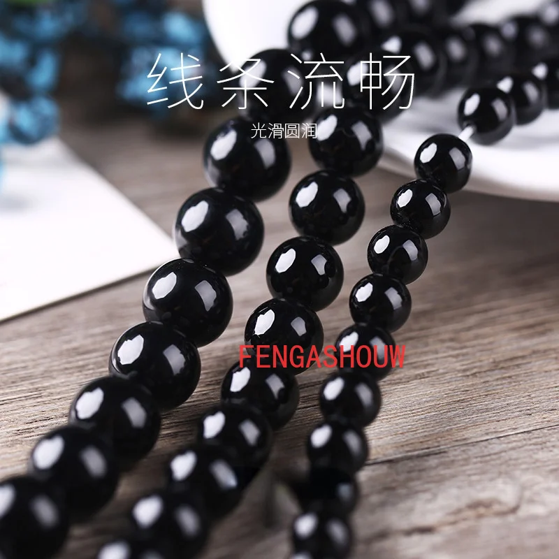 

Лидер продаж, популярные бусины из натурального черного агата, круглые бусины, ожерелье ручной работы, бисерные аксессуары, очаровательное ...
