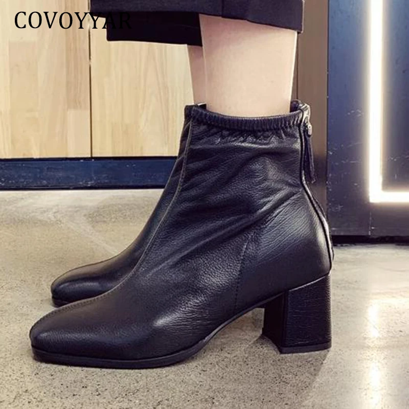 COVOYYAR/зимние ботинки на толстом каблуке женские Осень зима 2019 г. Женская Теплая