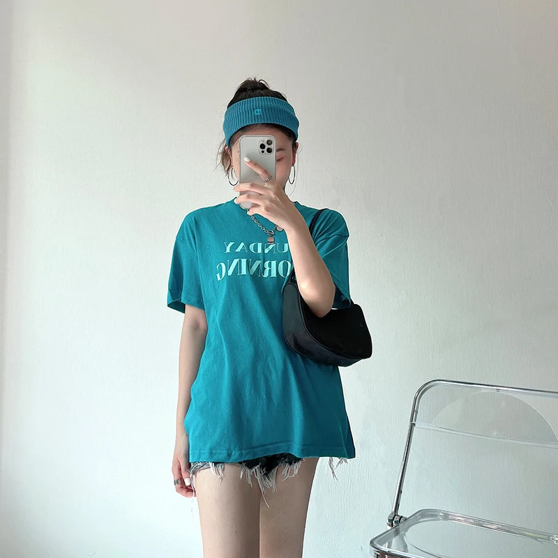 

High Street Casual O-neck Letter Print Women T-shirt 2021 Summer Short Sleeve Loose Female Basic Tops Shirt GirlsTees