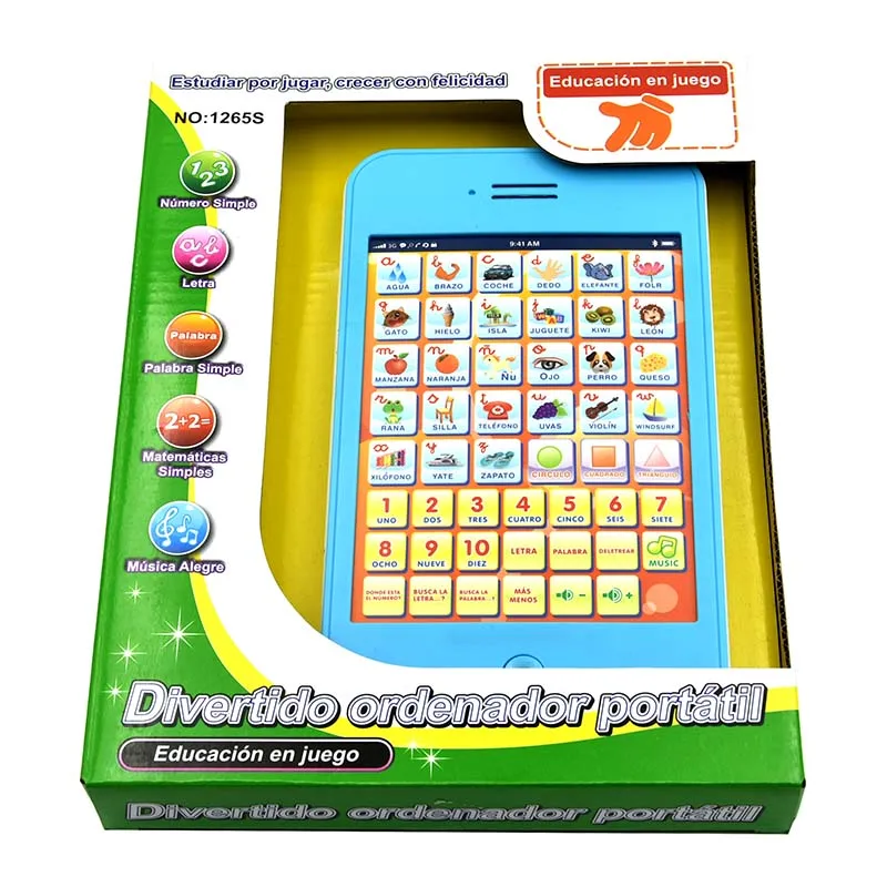 

2020 New Multi Functional Spanish Learning Pad Kids Tablet Numbers Letters Shapes Early Education Toys for Children Baby Laptop