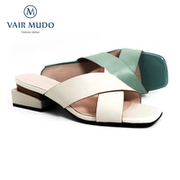 vair mudo women slippers shoes spring summer autumn low heels genuine leather white green black outside shallow slides shoes lt7