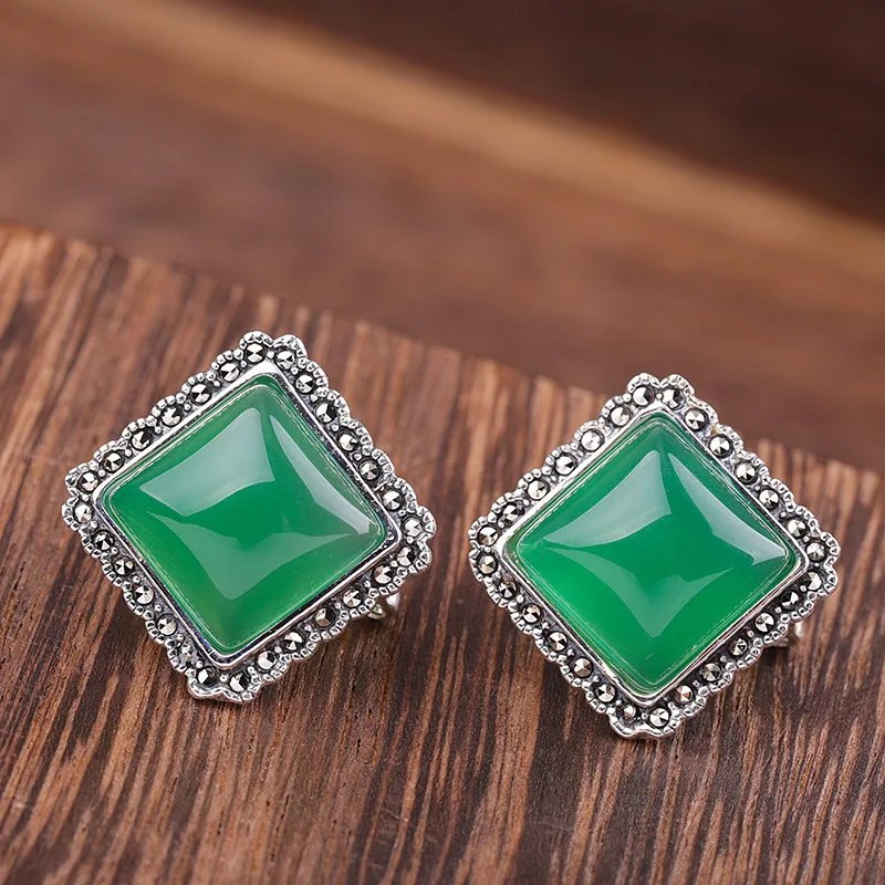 Женские квадратные серьги-гвоздики из тайского серебра 925 пробы