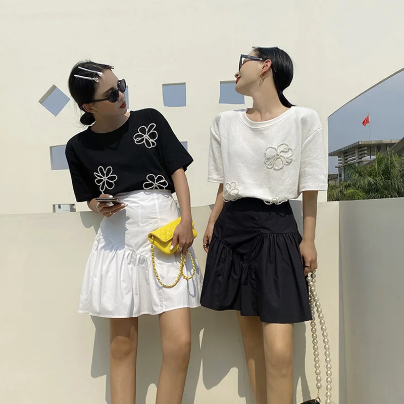 

LANMREM Women Solid Color Skirt 2021 Summer Elastic High Waist Pleated Skirts Female Short Skirt Streetwear 2D3674
