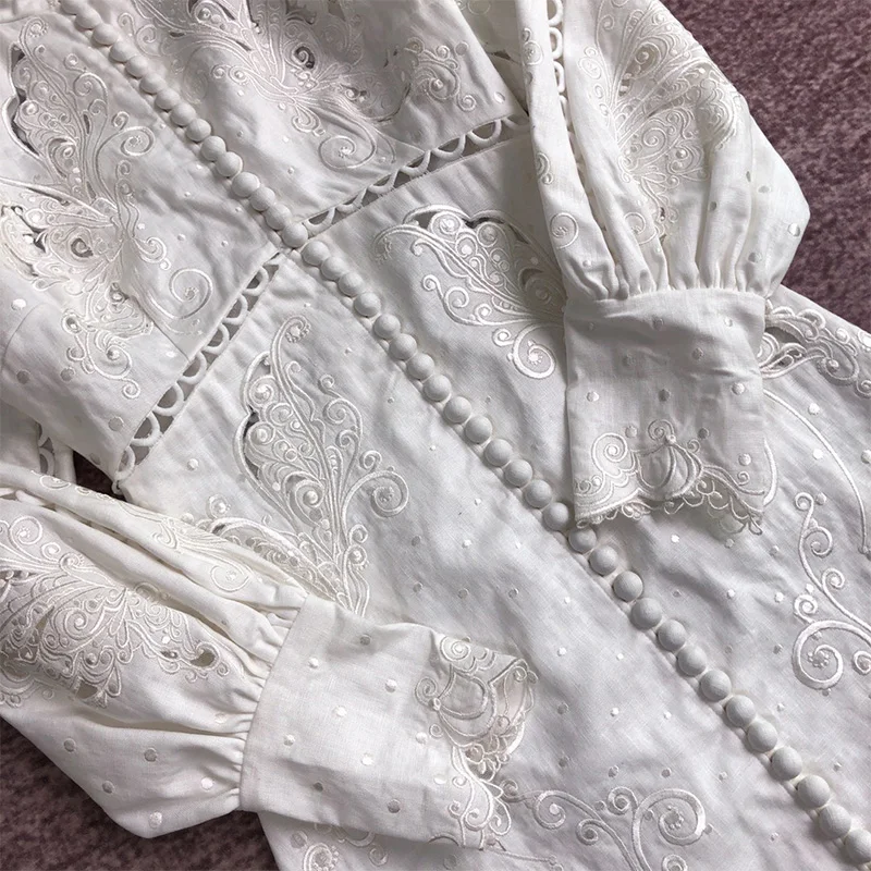 Винтажное льняное платье с вышивкой в виде бабочек для отдыха Модное белое