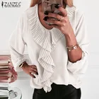 ZANZEA 2020 весенние Рубашки с оборками, повседневные Однотонные блузки, женские топы, туника, модные офисные женские блузки для работы, Женская сорочка, большие размеры